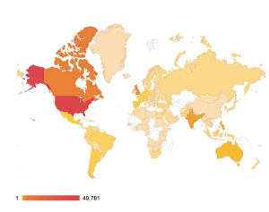 WrdPress provides a map of where visitors accessed this blog. 